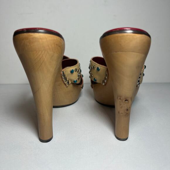 Jean-Michel Cazabat Platform Sandals Tan Leather Rhinestone 5 Inch Heel Sz 7.5 - Picture 7 of 12
